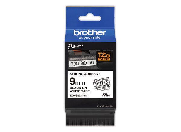BROTHER P-TOUCH TZE-S221 noir sur blanc 9mm extra gluey