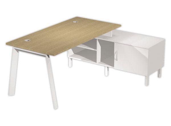 1 Bureau de direction avec caisson porteur chêne/blanc monté