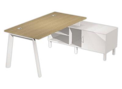 1 Bureau de direction avec caisson porteur chêne/blanc monté