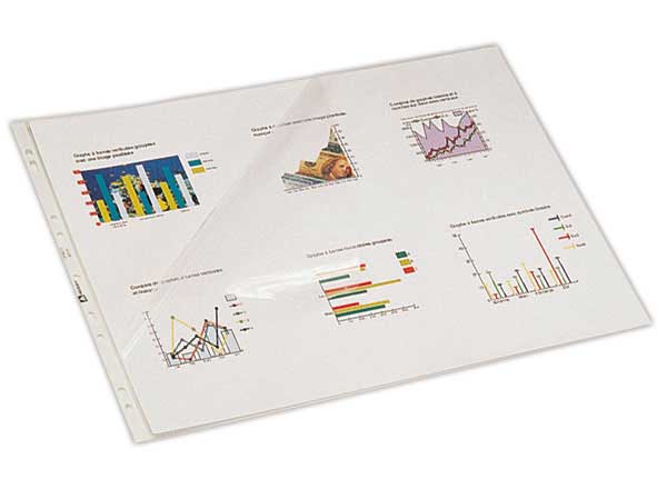 1 Sachet de 10 Pochettes perforées ouverture coin A3 - 42 x 29,7 cm