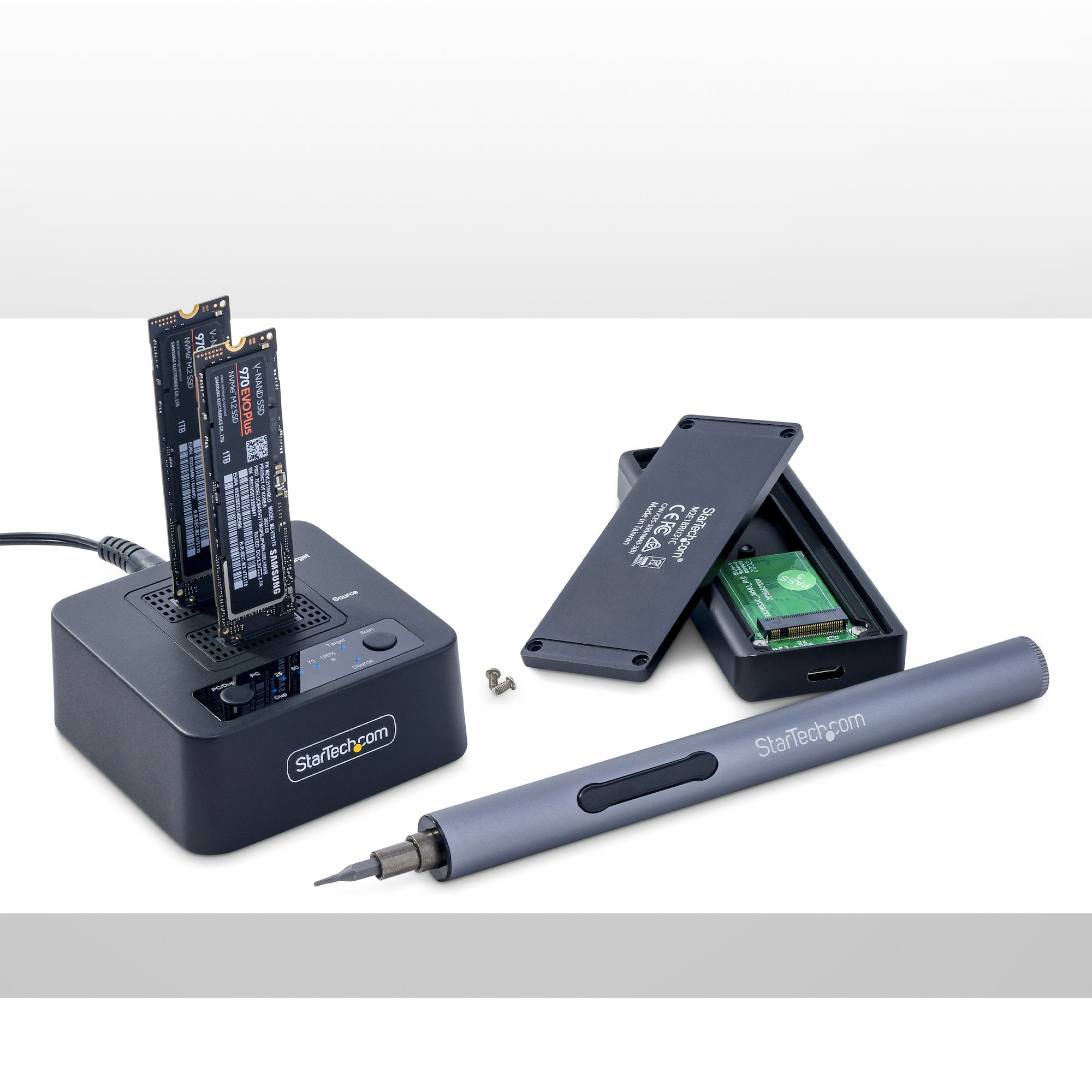 StarTech.com Duplicateur de Disque M.2 NVMe 1:1, Clonage/Copie Autonome de SSD M.2 Jusqu'à 90Go/min, Station d'Accueil de Disque Dur M.2 USB 3.2 20 Gbps à Deux Baies, Câbles USB-C/A Inclus