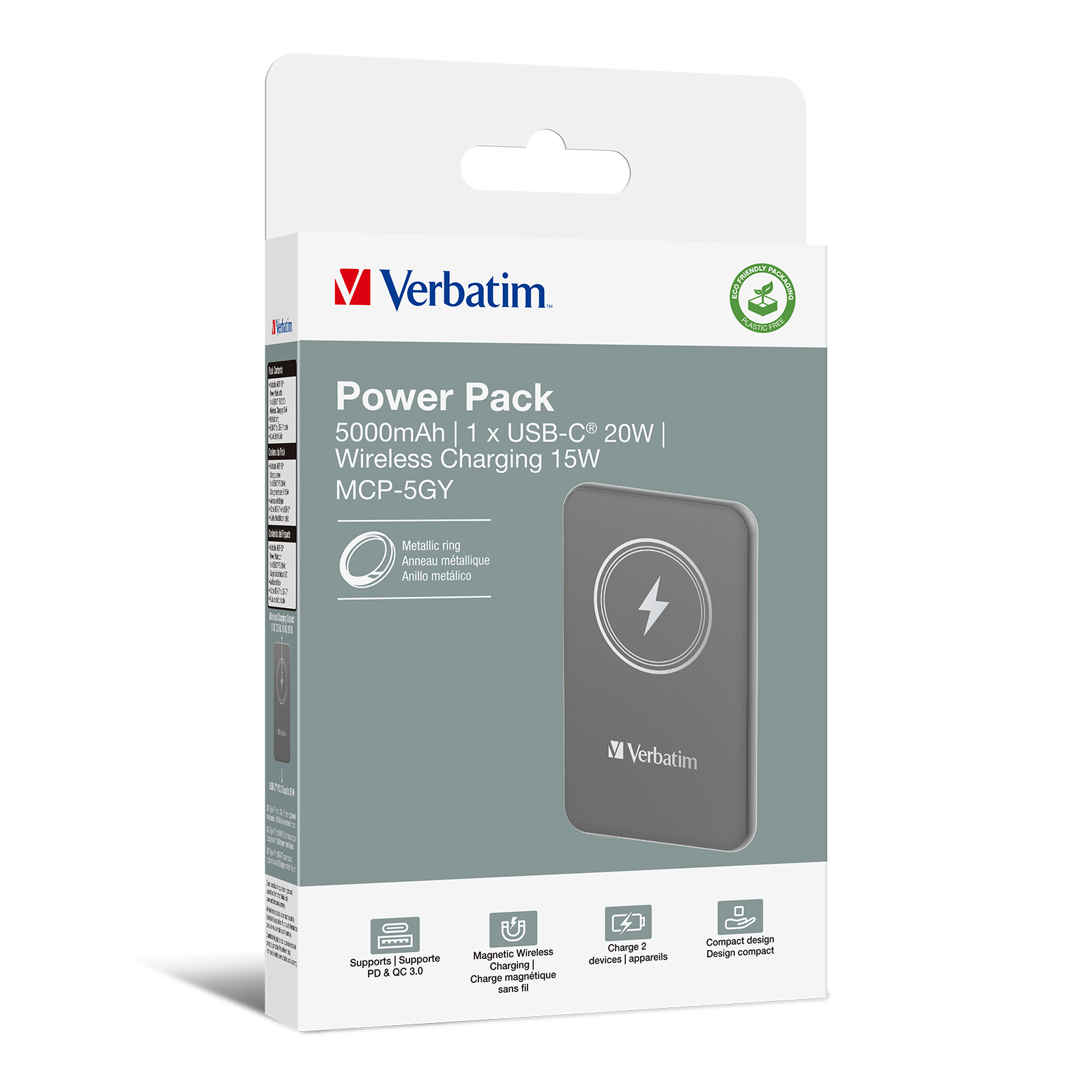 Verbatim Charge 'n' Go Lithium Polymère (LiPo) 5000 mAh Recharge sans fil Gris