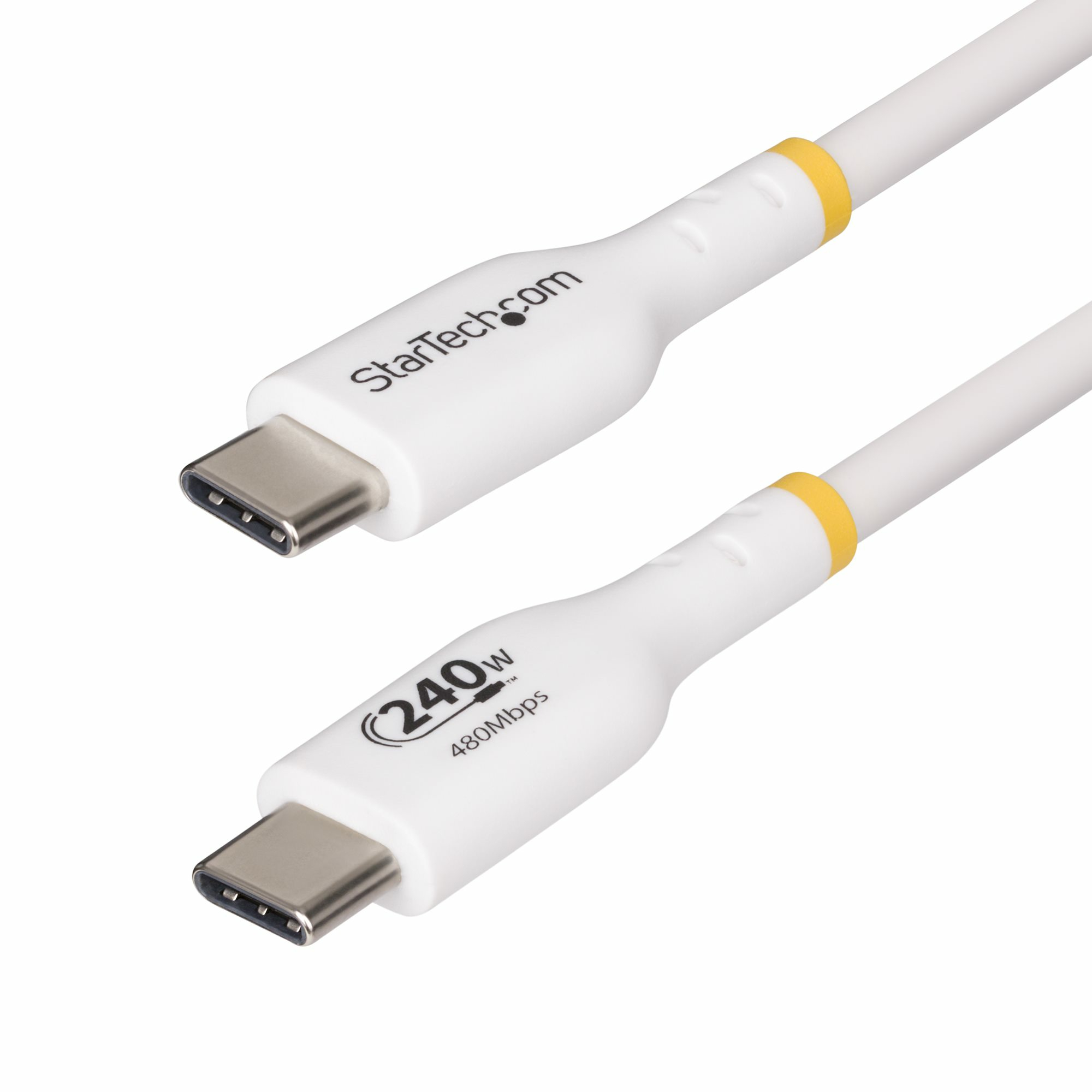 StarTech.com Câble de Charge USB-C de 1m, Charge et Synchronisation, 240W (5A) PD EPR, Câble de Charge USB 2.0 pour Ordinateur Portable, Certifié USB-IF , Gaine TPE - Cordon de Charge USB C Blanc
