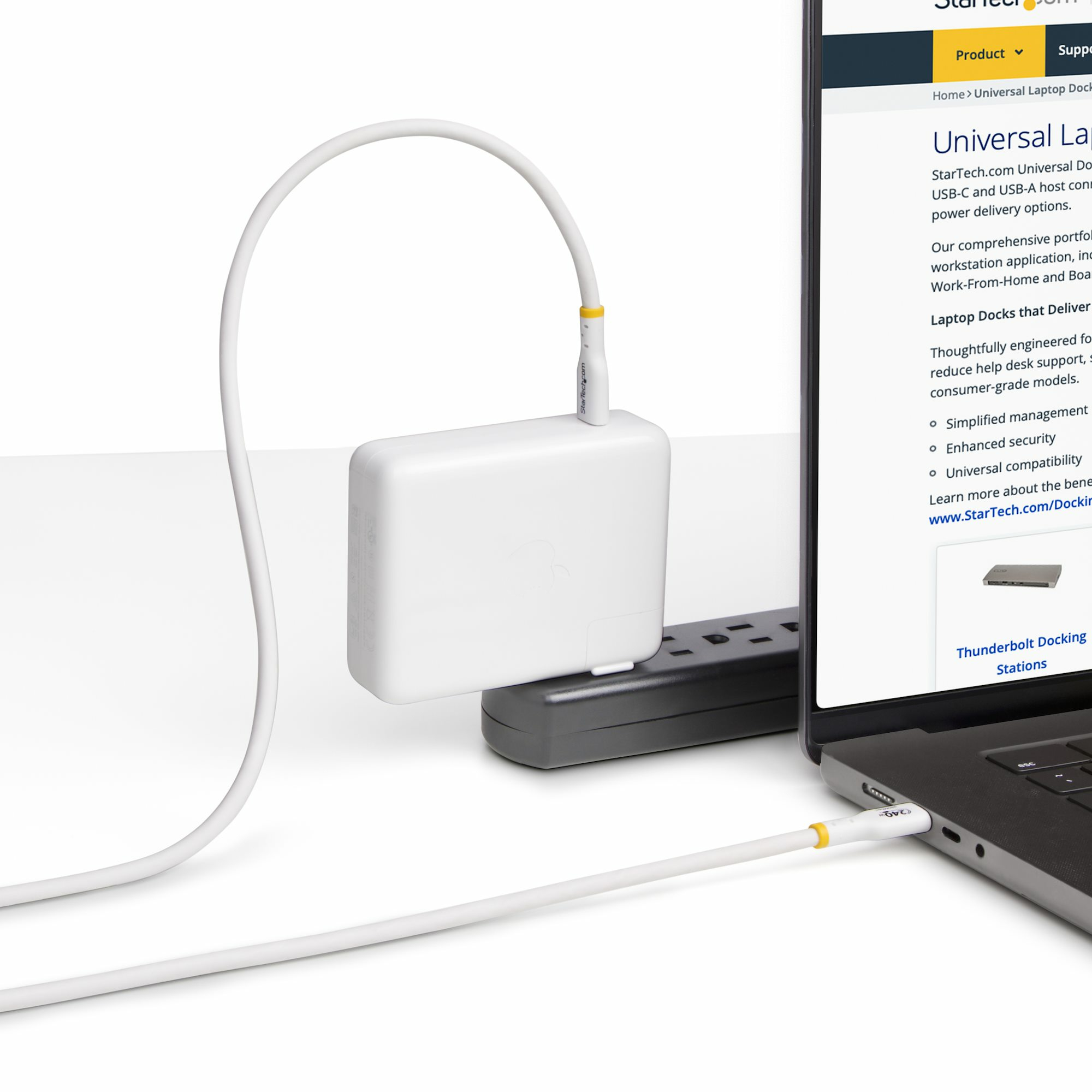 StarTech.com Câble de Charge USB-C de 1m, Charge et Synchronisation, 240W (5A) PD EPR, Câble de Charge USB 2.0 pour Ordinateur Portable, Certifié USB-IF , Gaine TPE - Cordon de Charge USB C Blanc