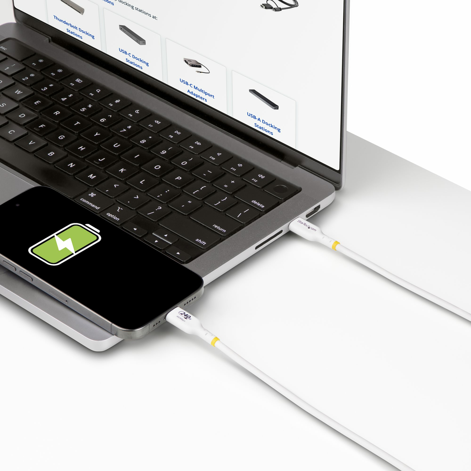 StarTech.com Câble de Charge USB-C de 1m, Charge et Synchronisation, 240W (5A) PD EPR, Câble de Charge USB 2.0 pour Ordinateur Portable, Certifié USB-IF , Gaine TPE - Cordon de Charge USB C Blanc