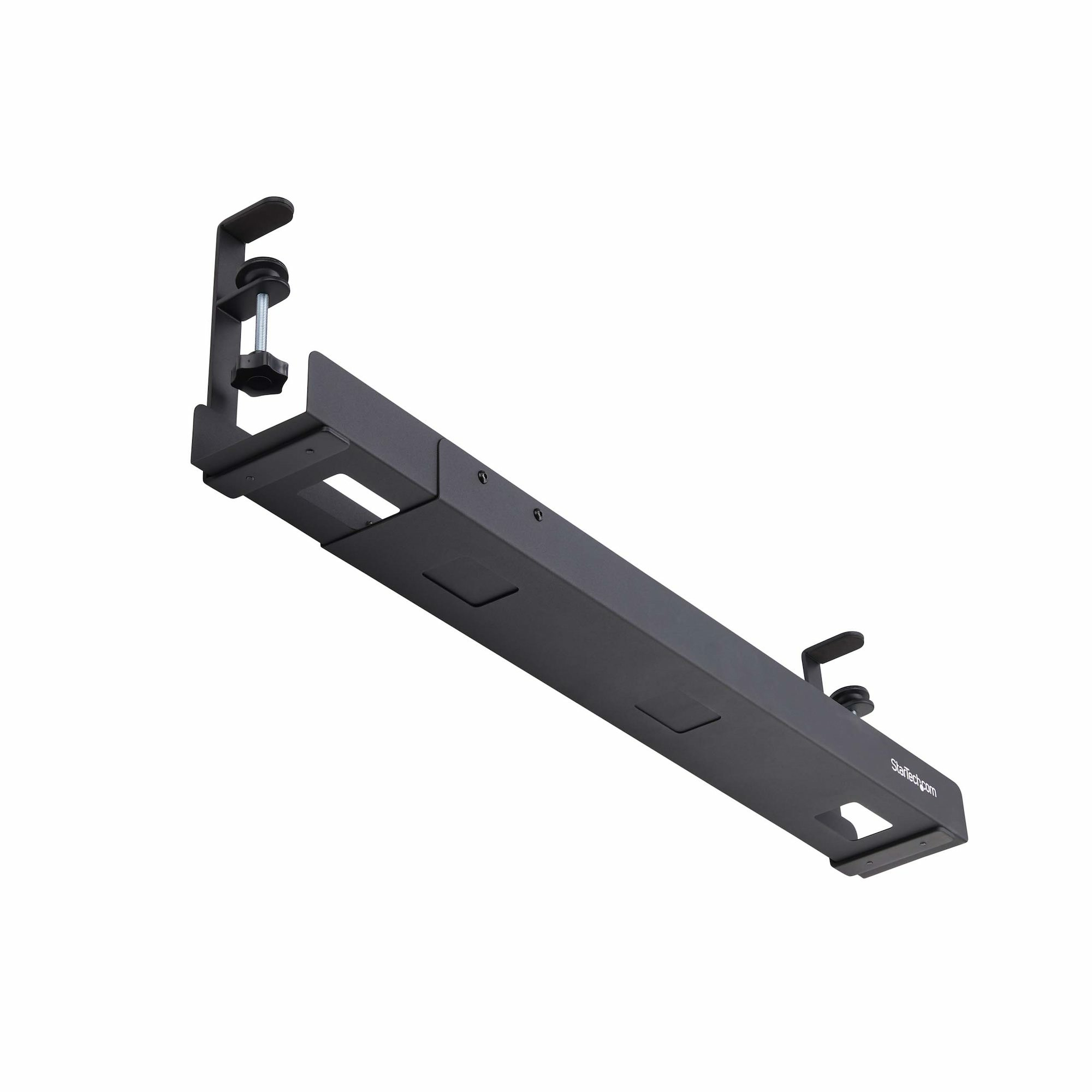 StarTech.com Goulotte Passe Câble Bureau, Organiseur de Câbles Ajustable en Longueur, Installation à Pinces, Aucun Perçage Nécessaire, Support Multiprise, Noir