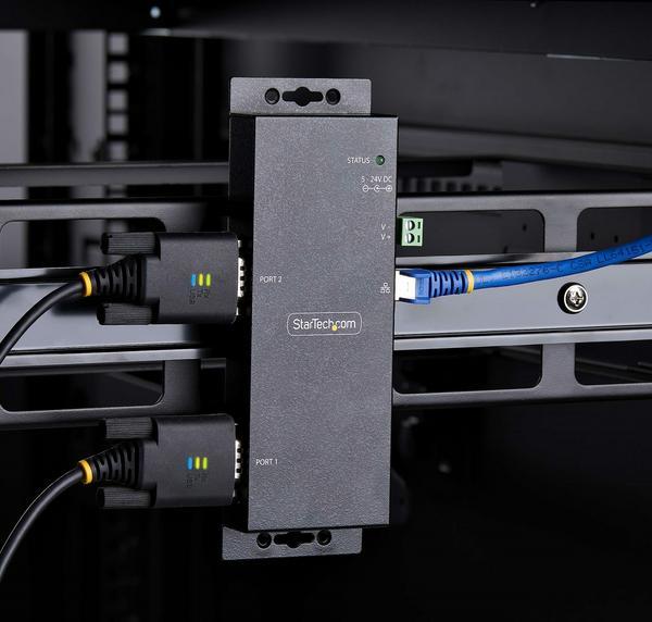 StarTech.com Adaptateur Série vers Ethernet à 2 Ports, Serveur de Périphériques Série IP pour Périphériques RS232 Distants, Montage Mural/ Rail DIN, Boîtier Métallique, Convertisseur Série RJ45 LAN vers DB9, TAA