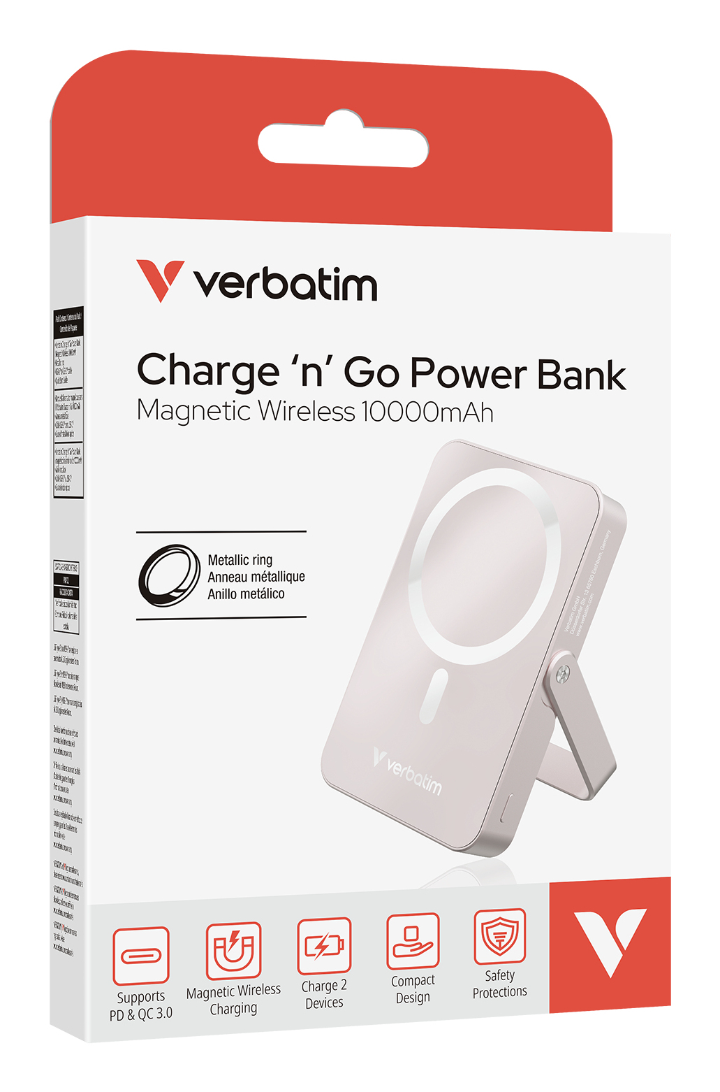 Verbatim Charge 'n' Go Magnetic Wireless Lithium Polymère (LiPo) 10000 mAh Recharge sans fil Rose
