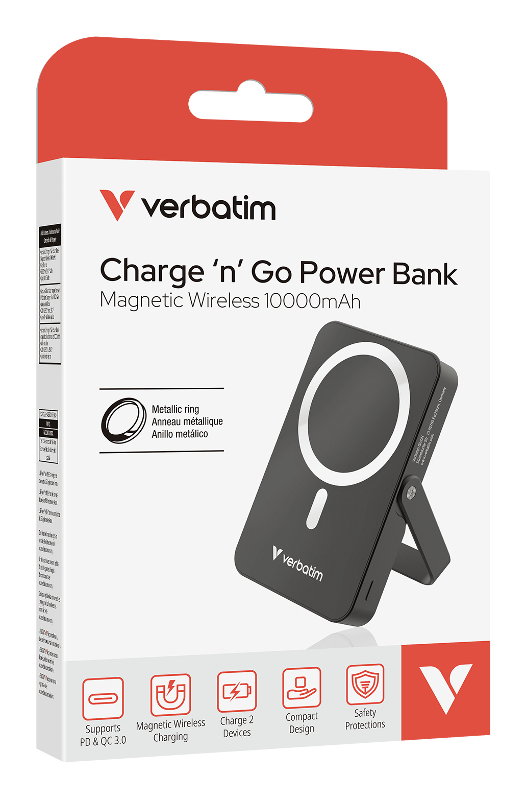 Verbatim Charge 'n' Go Magnetic Wireless Lithium Polymère (LiPo) 10000 mAh Recharge sans fil Noir