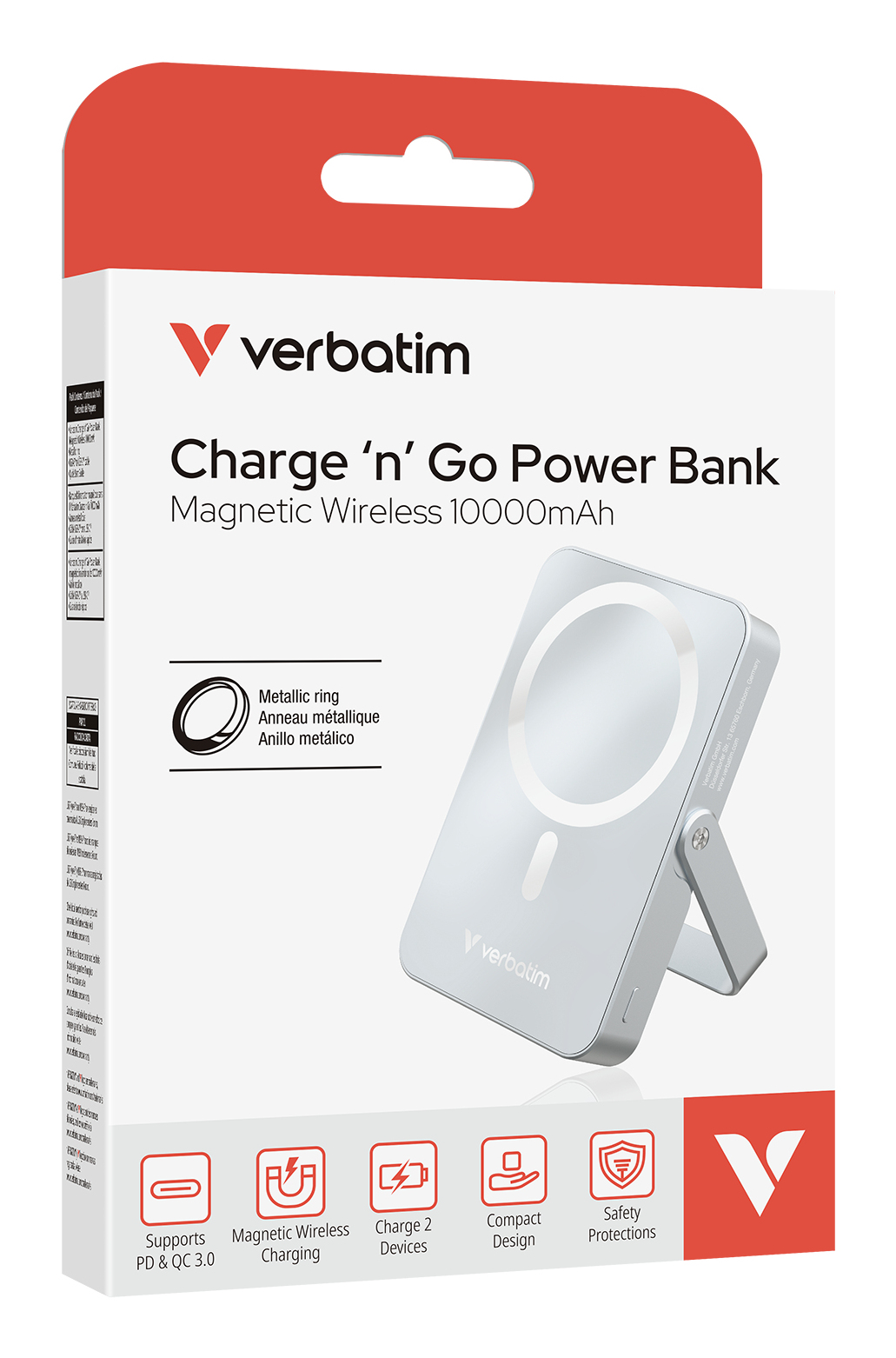 Verbatim Charge 'n' Go Magnetic Wireless Lithium Polymère (LiPo) 10000 mAh Recharge sans fil Bleu