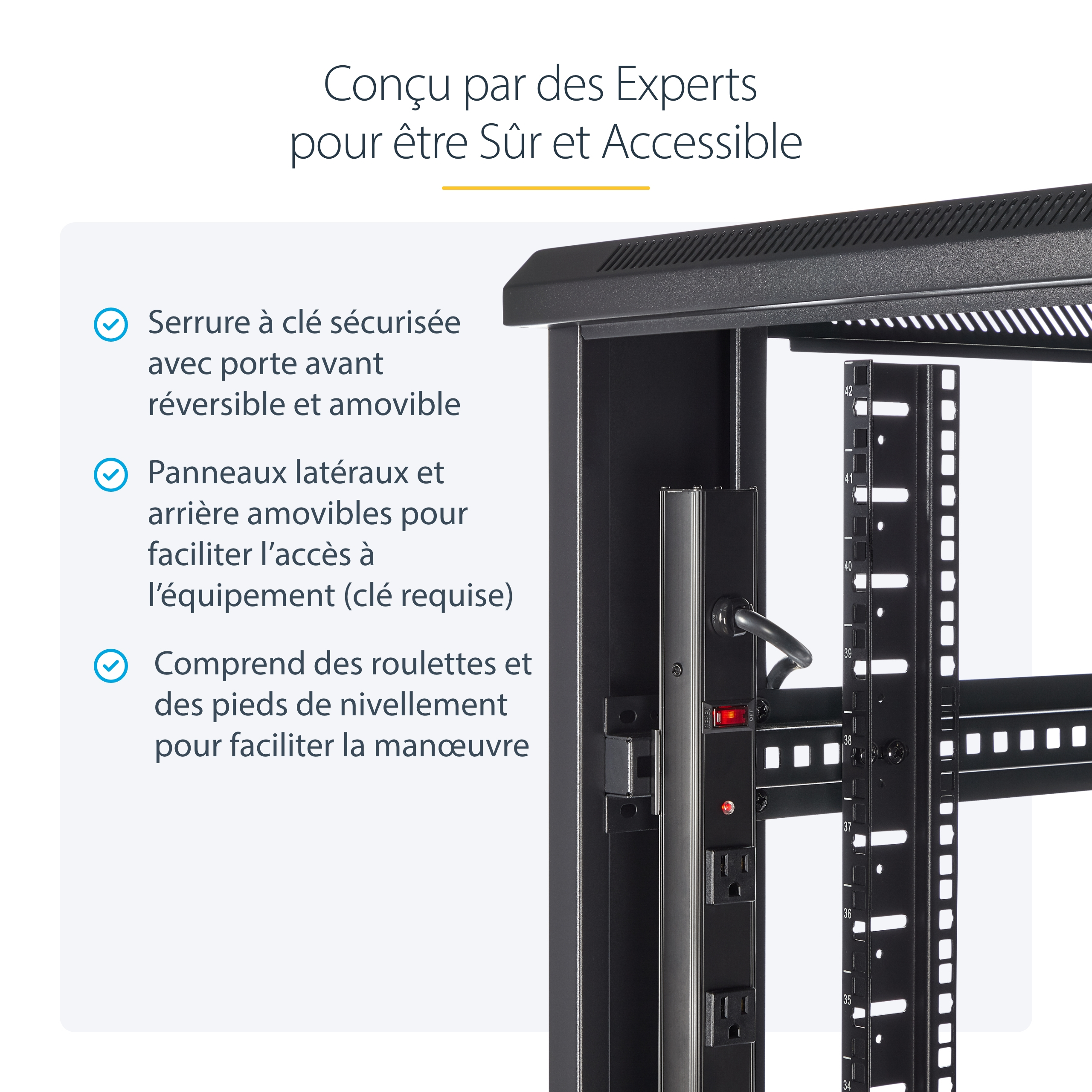 StarTech.com Rack Serveur 42U à 4 Montants, Rack de Données 19" pour Ordinateur / AV / Équipement IT, Rack Serveur avec Roulettes, Armoire Réseau Industrielle Pleine Taille