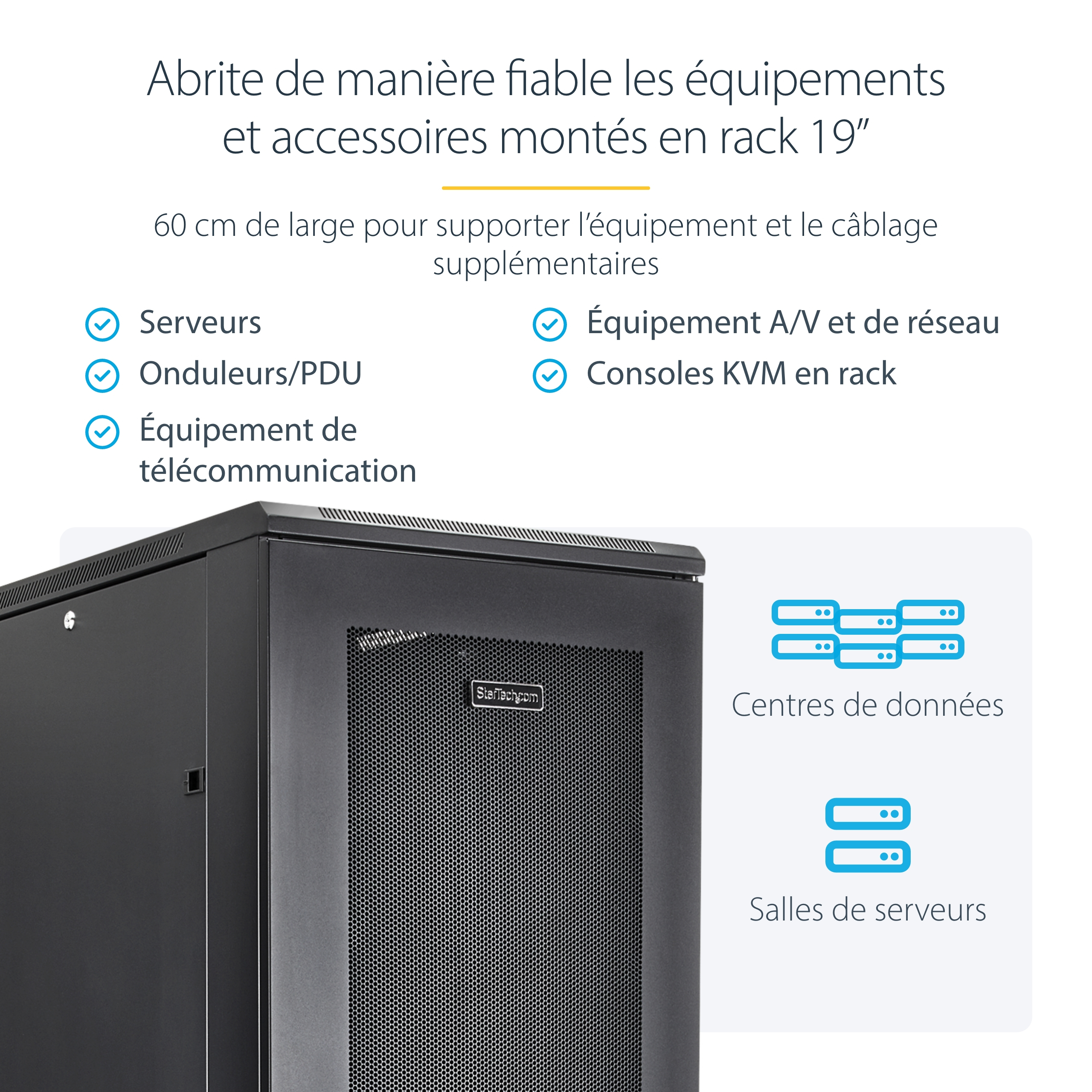 StarTech.com Rack Serveur 42U à 4 Montants, Rack de Données 19" pour Ordinateur / AV / Équipement IT, Rack Serveur avec Roulettes, Armoire Réseau Industrielle Pleine Taille