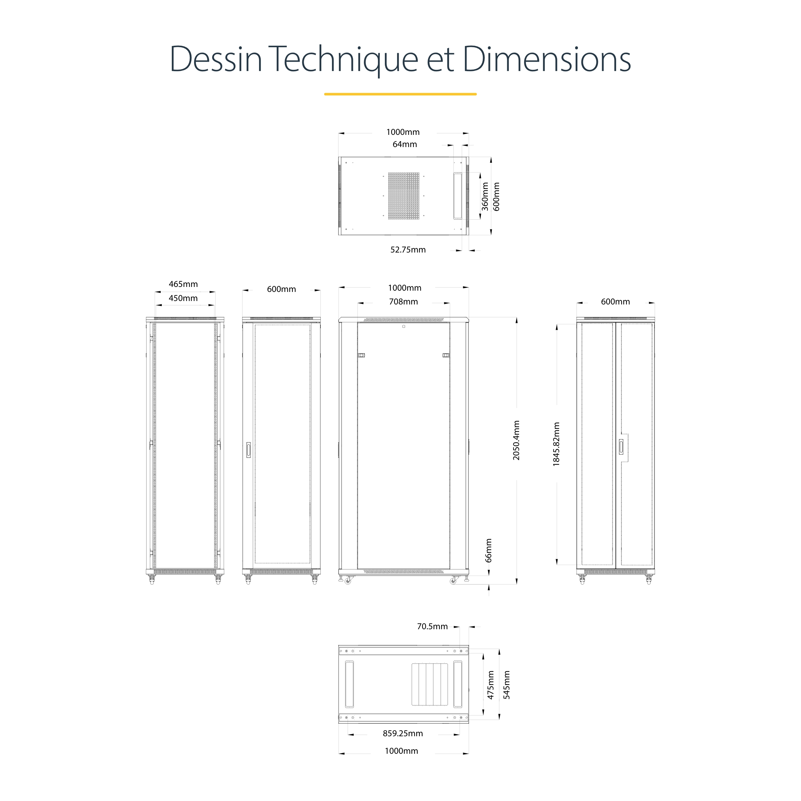 StarTech.com Rack Serveur 42U à 4 Montants, Rack de Données 19" pour Ordinateur / AV / Équipement IT, Rack Serveur avec Roulettes, Armoire Réseau Industrielle Pleine Taille