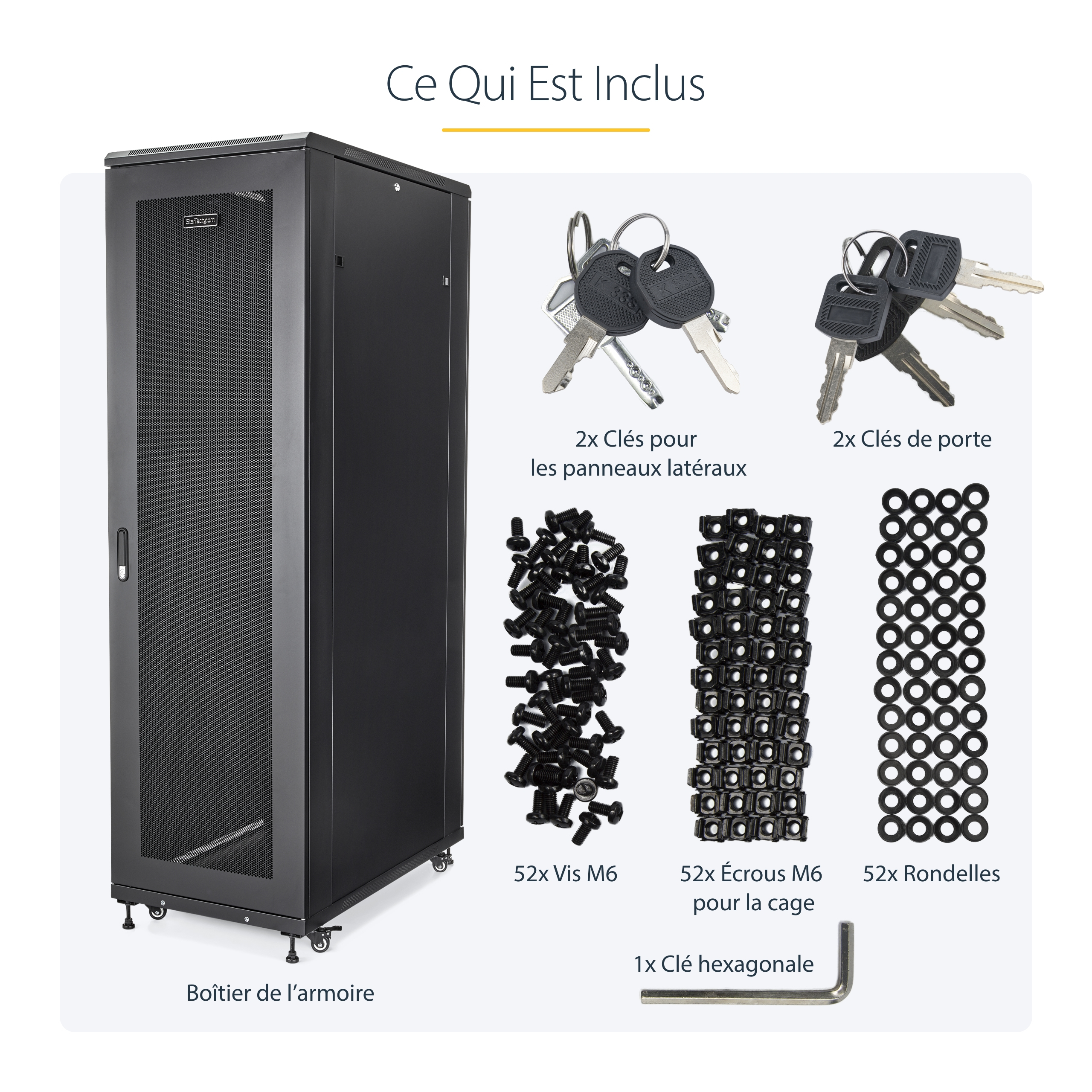 StarTech.com Rack Serveur 42U à 4 Montants, Rack de Données 19" pour Ordinateur / AV / Équipement IT, Rack Serveur avec Roulettes, Armoire Réseau Industrielle Pleine Taille