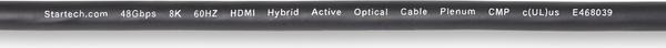 StarTech.com Câble Optique Actif (AOC) HDMI 2.1 Hybride de 15,2m, CMP, Plénum, Câble Fibre Optique HDMI 2.1/2.0 Ultra-Haute Vitesse 8K, 48Gbps, 8K 60Hz/4K 120Hz, HDR10+/FRL/TMDS/eARC
