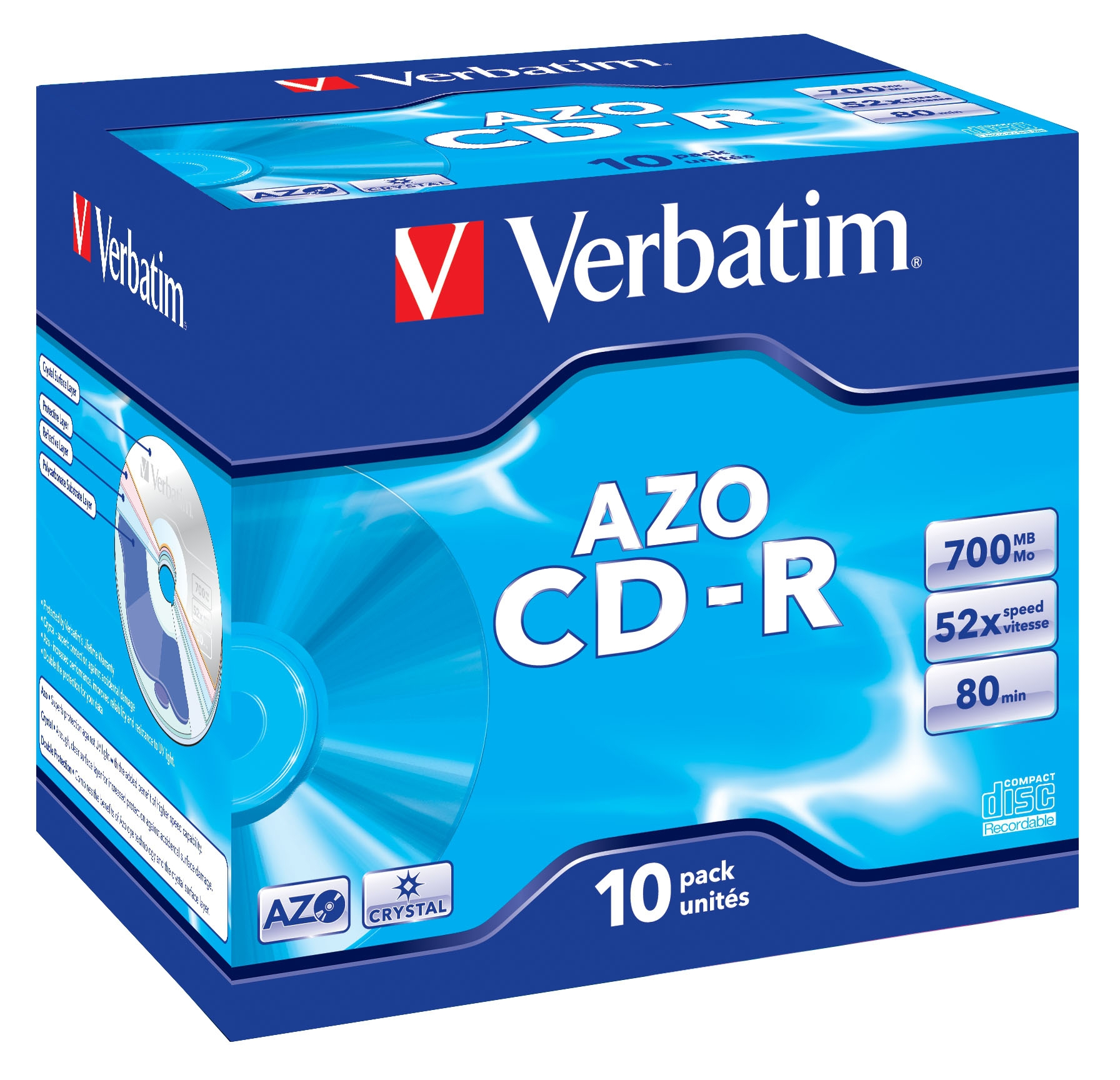 Verbatim CD-R AZO Crystal 700 Mo 52x 10 pièce(s)