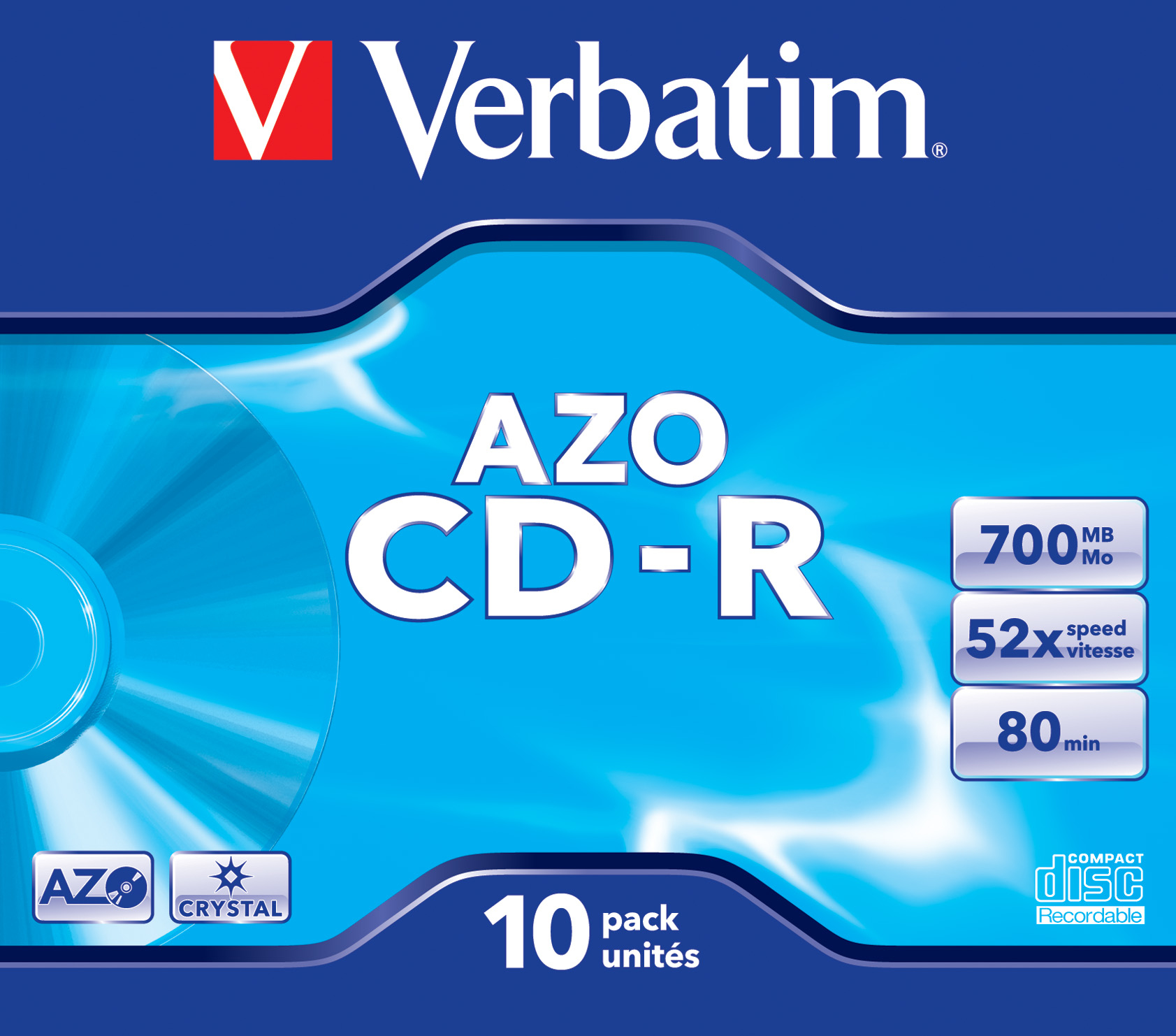 Verbatim CD-R AZO Crystal 700 Mo 52x 10 pièce(s)