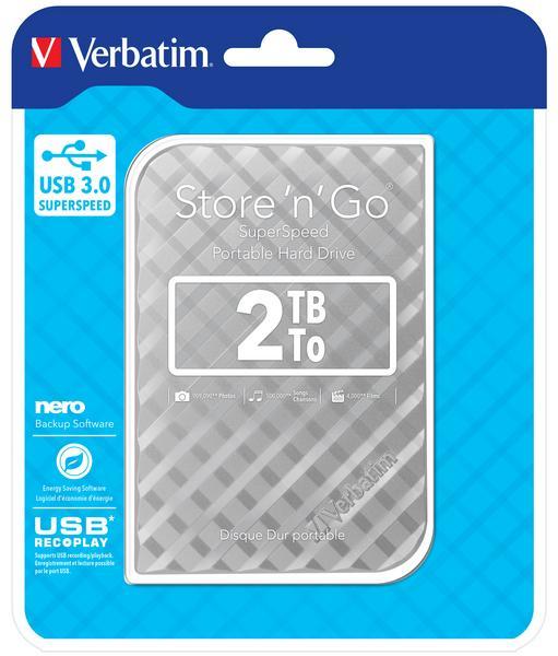 Verbatim Disque dur portable USB Store 'n' Go 3.0, 2 To, Argenté