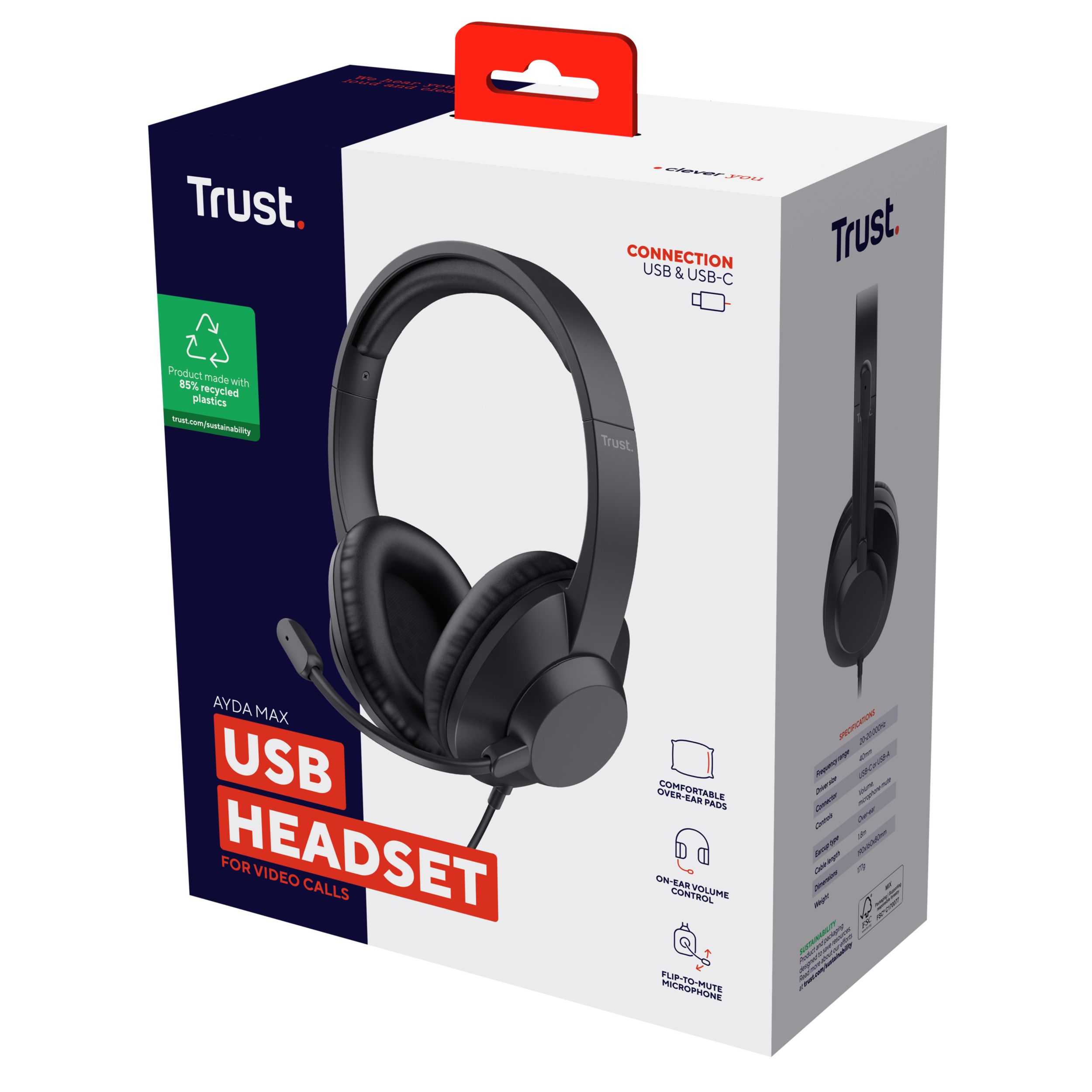 TRUST Ayda Max USB Stereo 40mm Headset with ENC Microphone USB Black