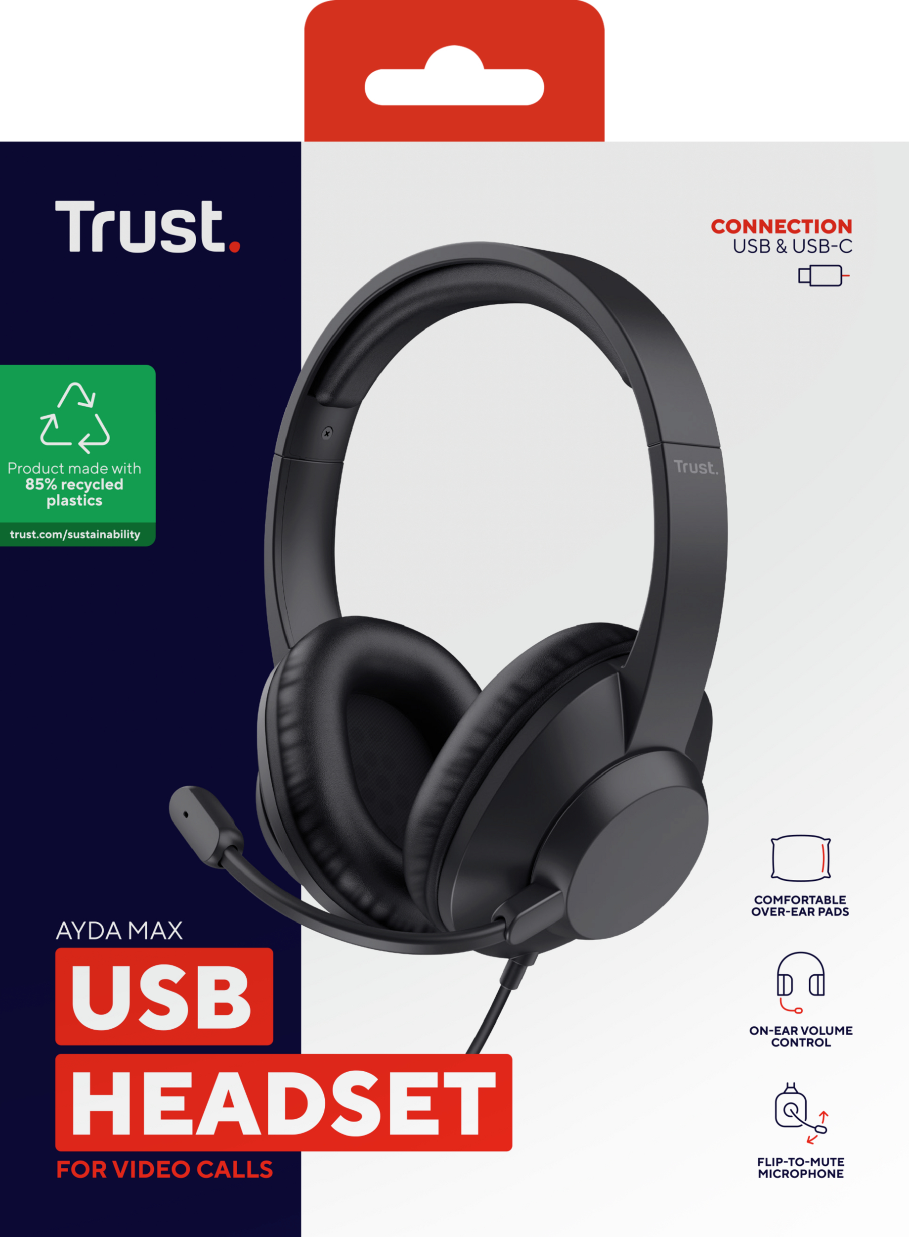 TRUST Ayda Max USB Stereo 40mm Headset with ENC Microphone USB Black