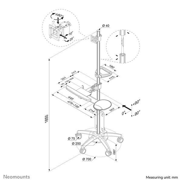 NEOMOUNTS FPMA-MOBILE1800 Station de travail mobile 10-27p