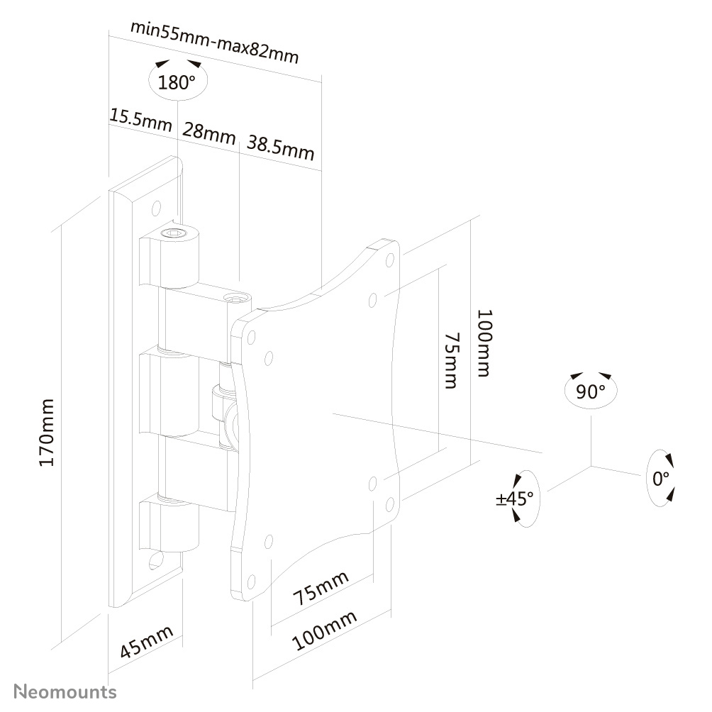 NEOMOUNTS FPMA-W810BLACK Support décran mural 10-27p - orientable