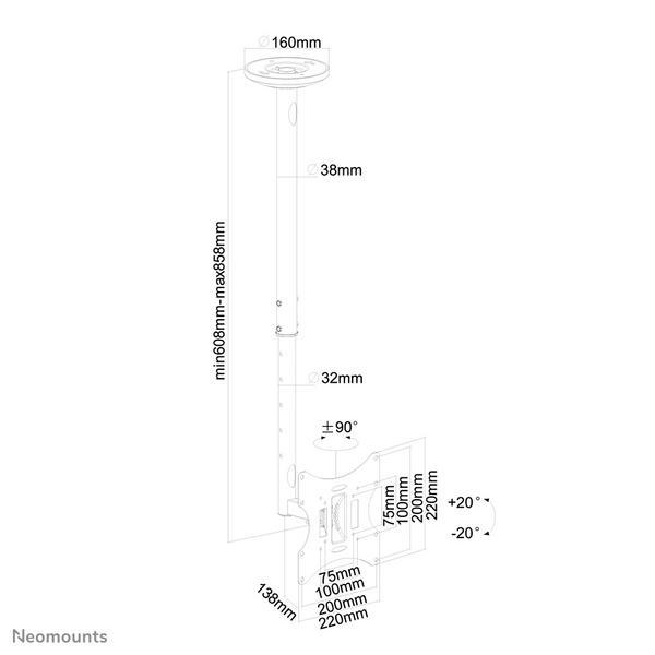 NEOMOUNTS FPMA-C060BLACK Support de plafond pour écran de 10-40p - h 60-85 cm