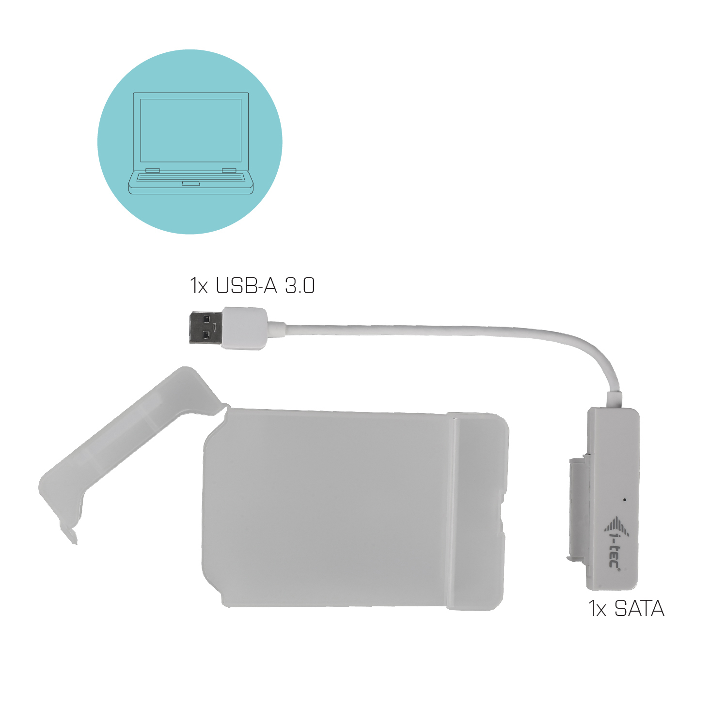 I-TEC USB 3.0 Advance MySafe Easy Enclosure 6.4cm 2.5p External Enclosure for SATA HDD itegrated cable white