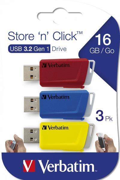 Verbatim Clé USB Store 'n Click 3 x 16 Go Rouge / Bleu / Jaune