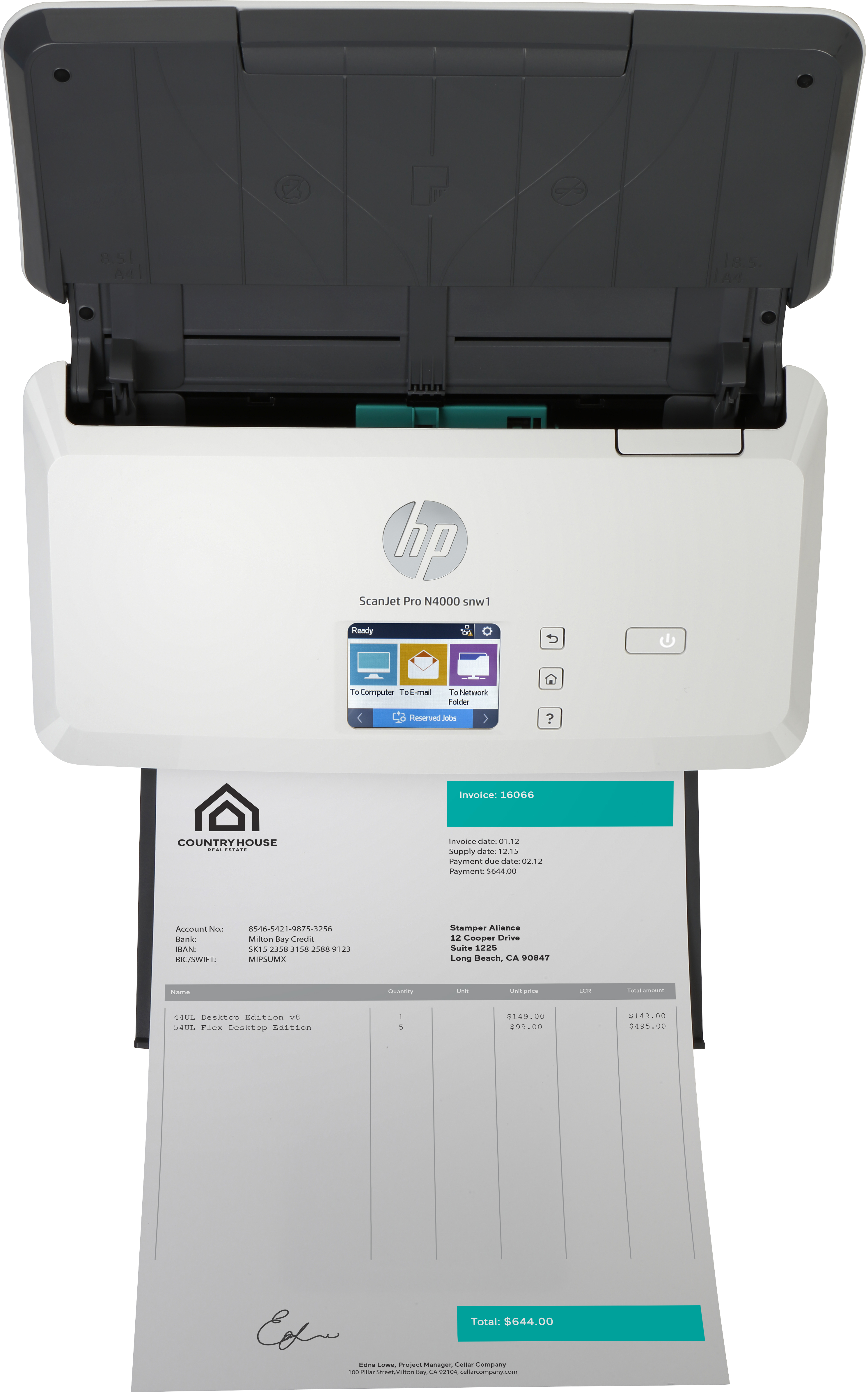 HP Scanjet Pro N4000 snw1 Sheet-feed Scanner Alimentation papier de scanner 600 x 600 DPI A4 Noir, Blanc