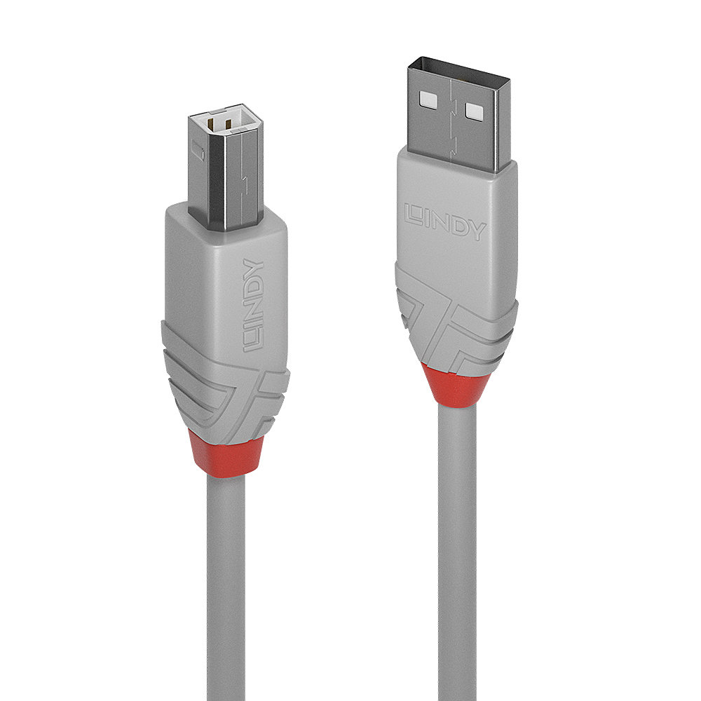 LINDY 1m USB 2.0 Type A to B Cable Anthra Line USB Type A Male to B Male cool grey