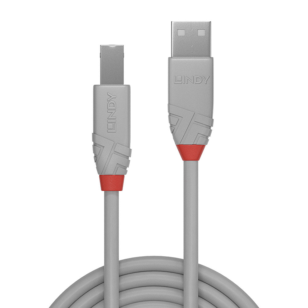 LINDY 1m USB 2.0 Type A to B Cable Anthra Line USB Type A Male to B Male cool grey