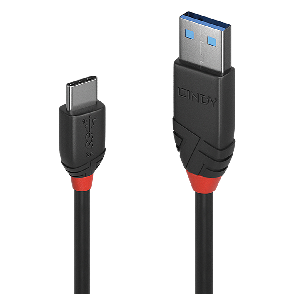 LINDY 0.5m USB 3.1 Type A to C Cable 3A Black Line