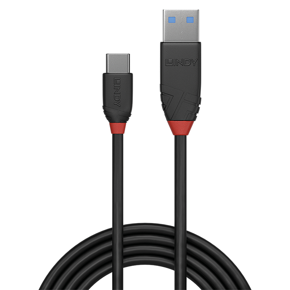 LINDY 0.5m USB 3.1 Type A to C Cable 3A Black Line