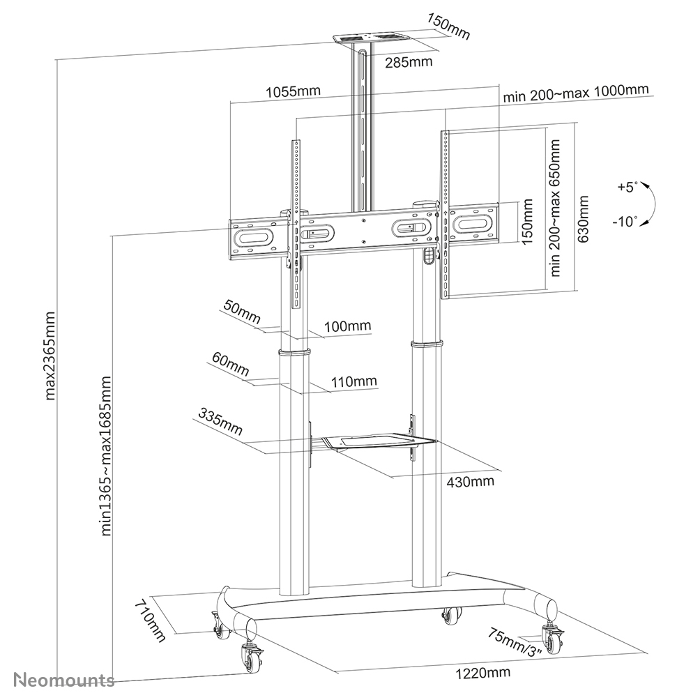 NEOMOUNTS PLASMA-M1950E Chariot pour écran 60-100p