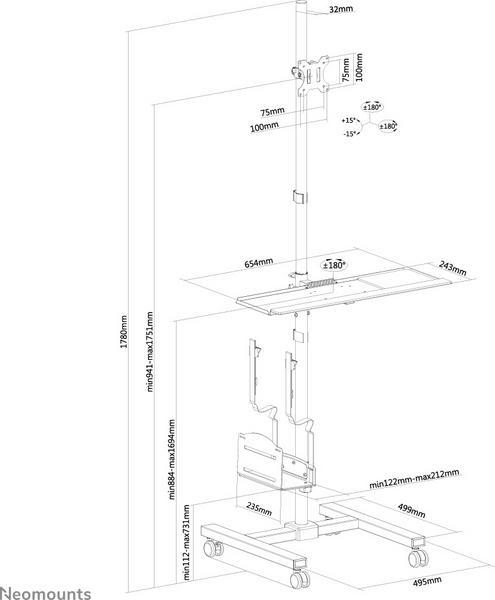 NEOMOUNTS FPMA-MOBILE1700 Station de travail mobile 10-32p