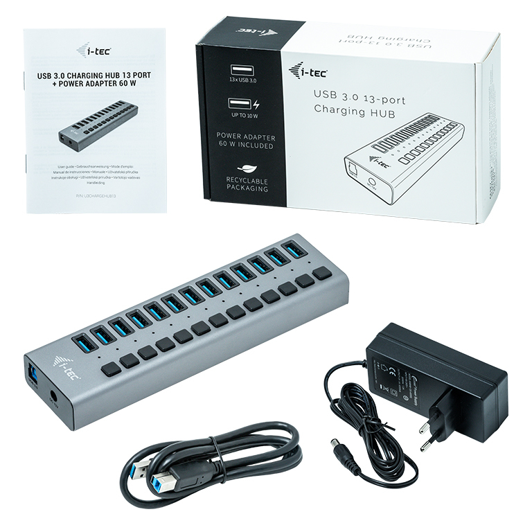 I-TEC USB 3.0 Charging HUB 13port port with external power adapter 60W 13xUSB charging port forTablets Notebooks Ultrabooks PC