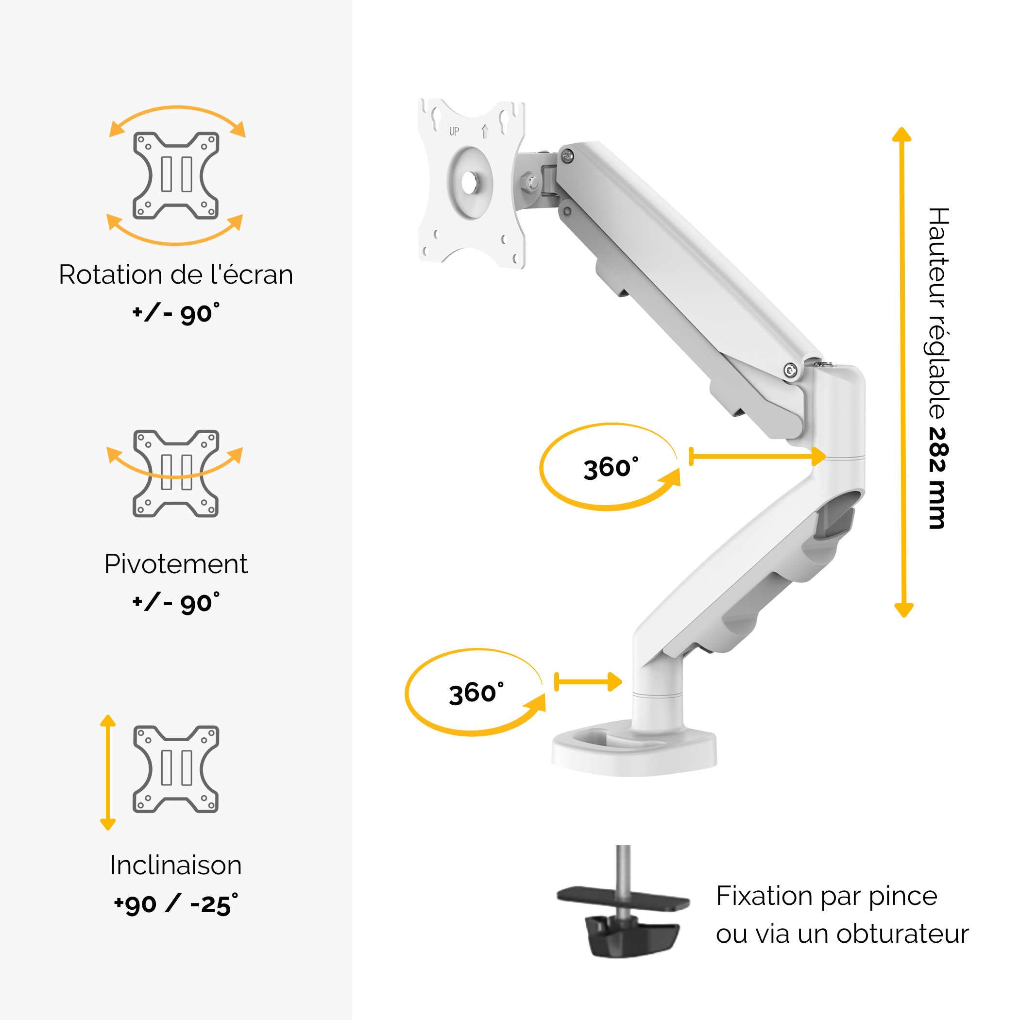 FELLOWES BRAS ARTICULE EPPASINGLE BLANC compatible jusqu’à 39 POUCES