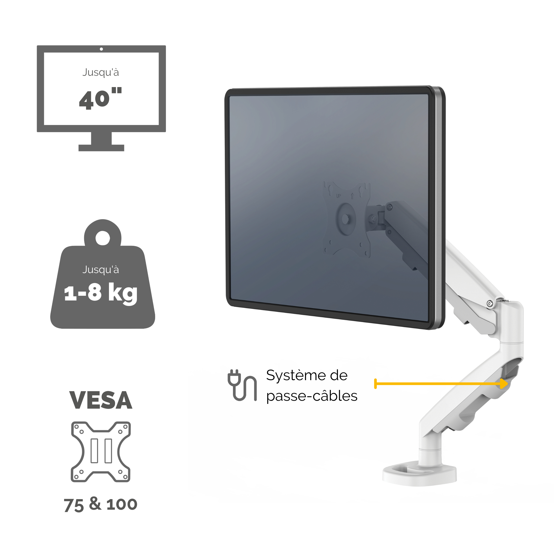 FELLOWES BRAS ARTICULE EPPASINGLE BLANC compatible jusqu’à 39 POUCES