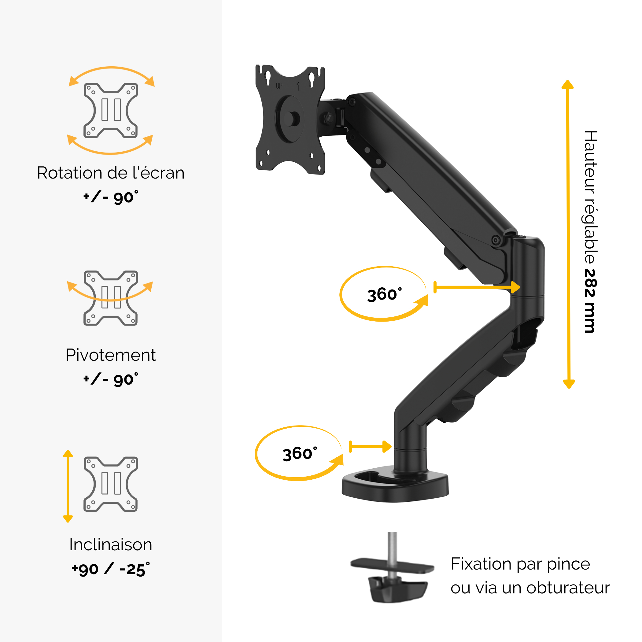 FELLOWES BRAS ARTICULE EPPASINGLE NOIR compatible jusqu’à 39 POUCES