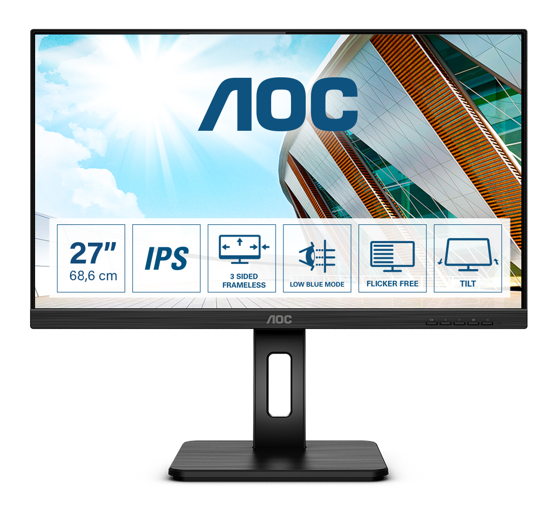 AOC 27P2Q 27p 1920x1080 FHD IPS 250cd/m2 1000:1 4ms HDMI DVI DisplayPort VGA haut-parleurs noir