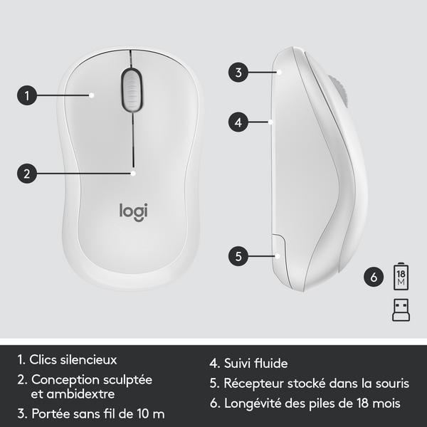 Logitech MK295 Silent Wireless Combo clavier Souris incluse Bureau RF sans fil AZERTY Français Blanc