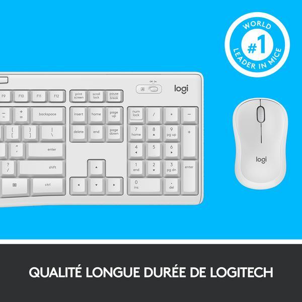 Logitech MK295 Silent Wireless Combo clavier Souris incluse Bureau RF sans fil AZERTY Français Blanc