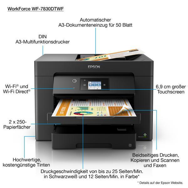 EPSON WorkForce WF-7830DTWF MFP colour ink-jet A3 297x420mm A3 25ppm print 500 sheets USB 2.0 LAN Wi-Fi
