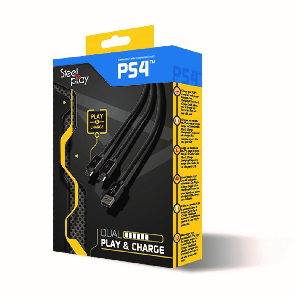 STEELPLAY Cable Dual Play & Charge Pour Manettes Noir PS4