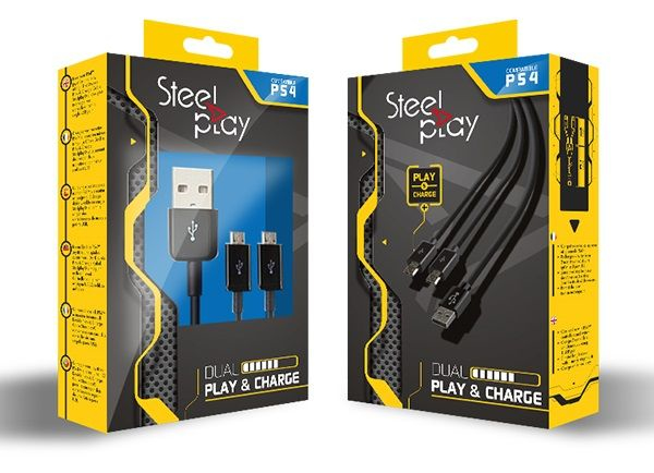 STEELPLAY Cable Dual Play & Charge Pour Manettes Noir PS4