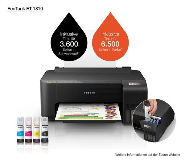 EPSON EcoTank ET-1810 Printer colour ink-jet refillable A4 5760x1440dpi 10ppm mono/5ppm colour 100 sheets USB Wi-Fi black