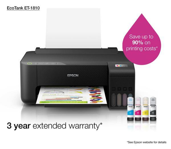 EPSON EcoTank ET-1810 Printer colour ink-jet refillable A4 5760x1440dpi 10ppm mono/5ppm colour 100 sheets USB Wi-Fi black