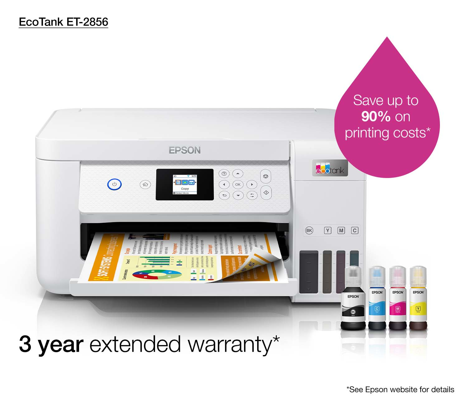 EPSON EcoTank ET-2856 MFP colour ink-jet refillable A4 10.5ppm print 100 sheets USB Wi-Fi white