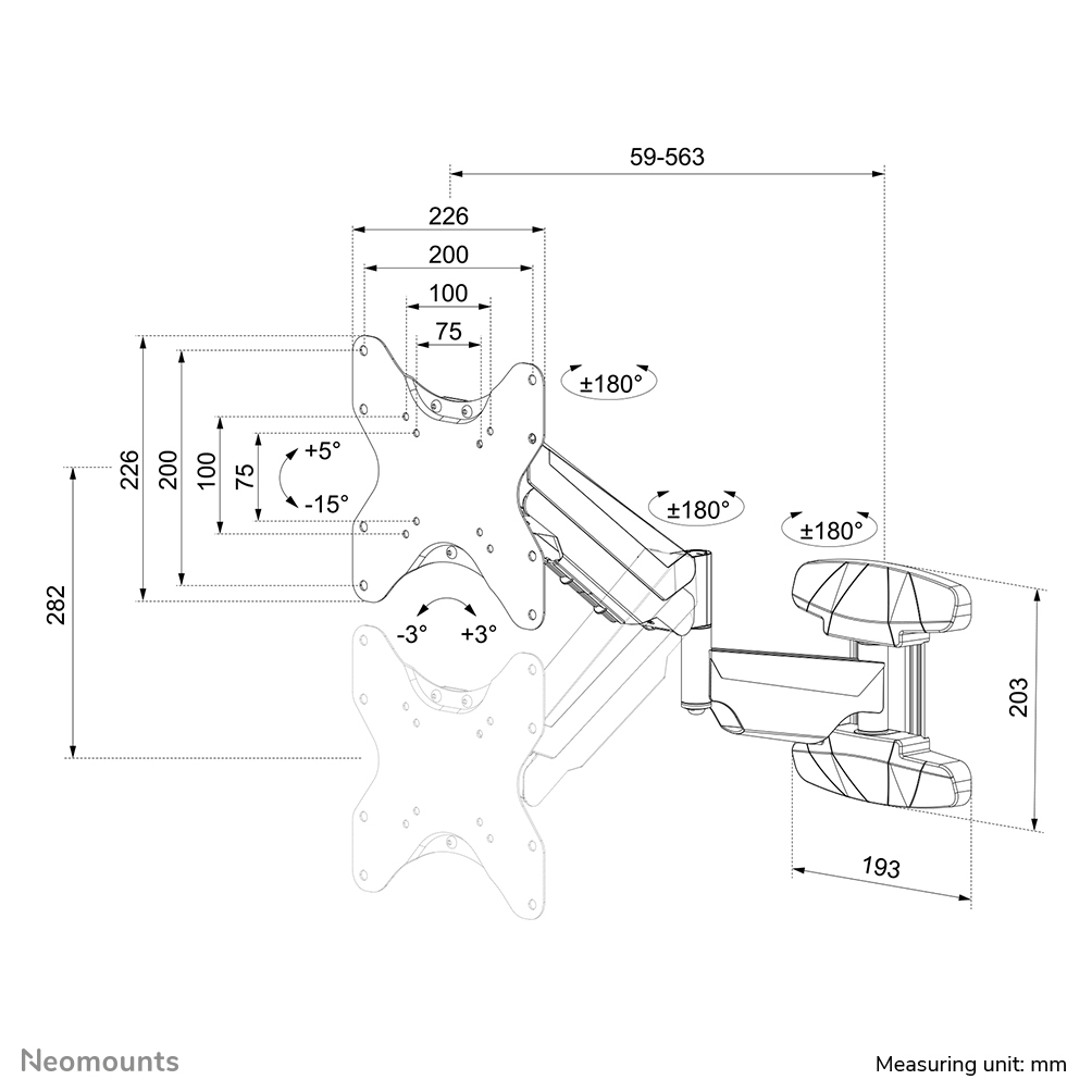 NEOMOUNTS WL70-550BL12 Support mural pour écran 23-42p - ressort à gaz - orientable
